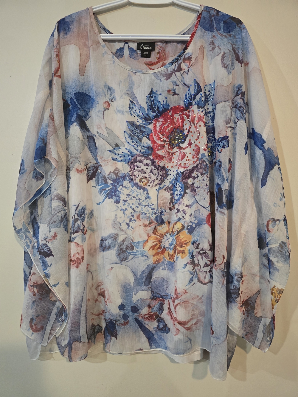 Simply Emma Sheer Floral Blouse With Attached Tank. Women's Size 3X.